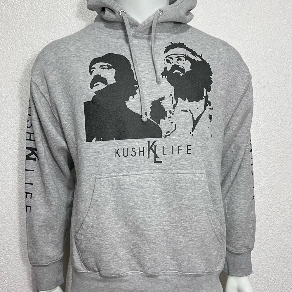 Kush Life Cheech & Chong Hoodie L Gray 90S Hip-Hop Streetwear Highlife Urband